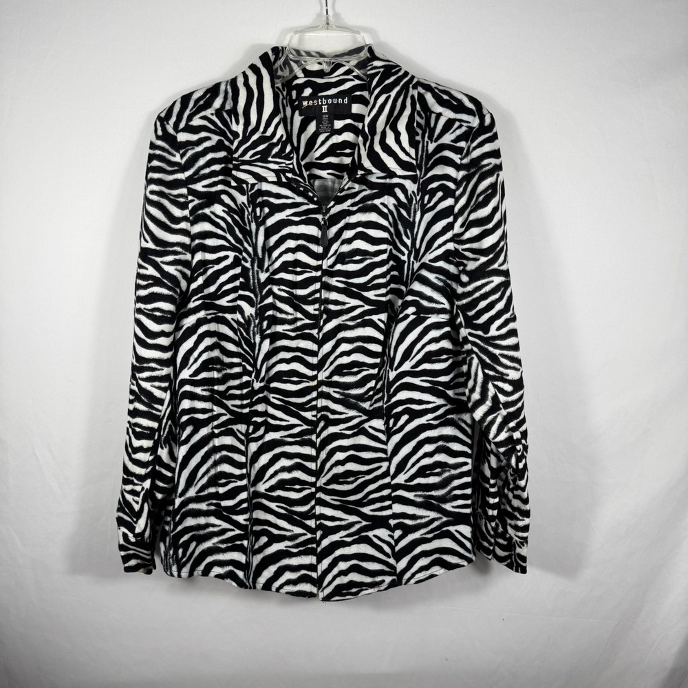 Westbound II Zebra Print Jacket Button Up Career Casual Party Long Sleeve 18W